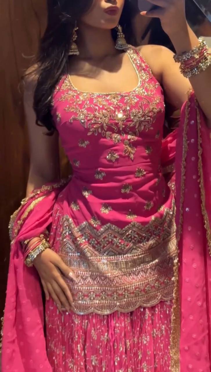 Fuchsia Blossom Wedding Sharara Set
